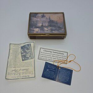 Thomas Kinkade Via Vermont Glass Jewelry Box With Mirror Lid Featuring Winter Sc